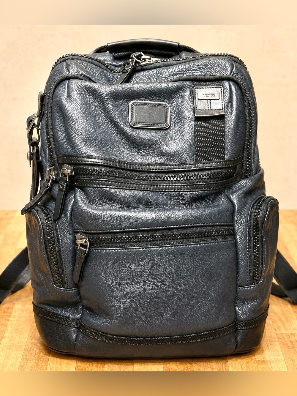 TUMI Alpha Bravo Slate Blue Leather Backpack Travel Laptop Business Bag